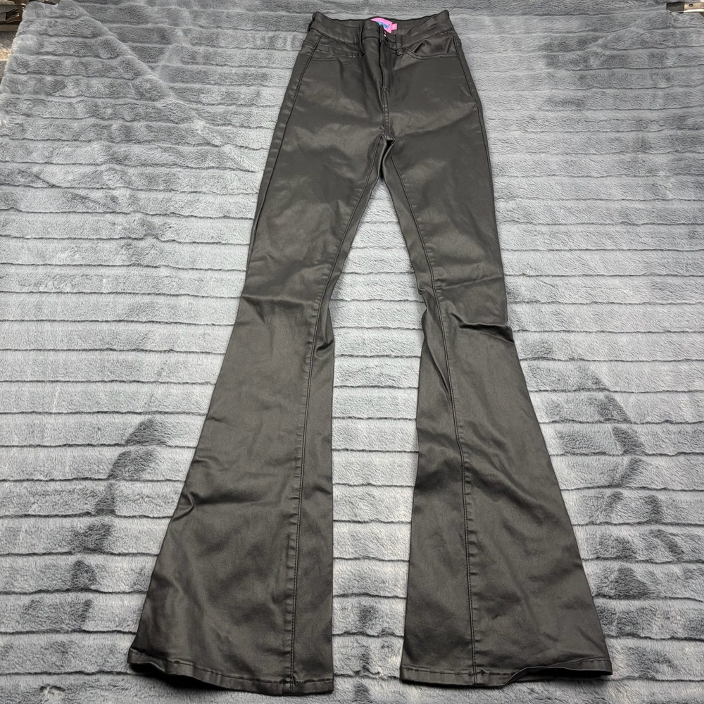 Edikted Black Coated High Waisted Flare Pants Bell Bottom XS